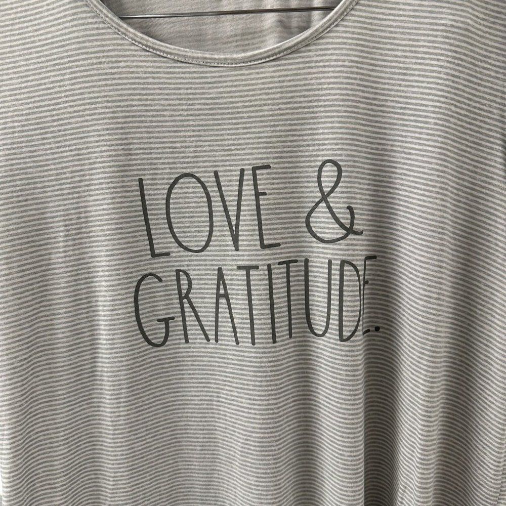 Rae Dunn Love &‎ Gratitude Sleep Shirt Womens L Gray Ivory Stripe Casual - Picture 2 of 6